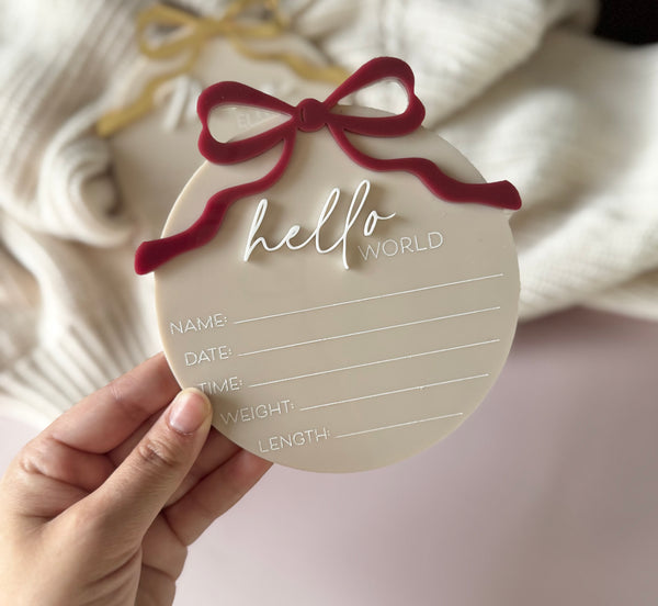 Hello World Baby Birth Announcement Plaque with Details – Newborn Keepsake | Little Dreamers Interiors