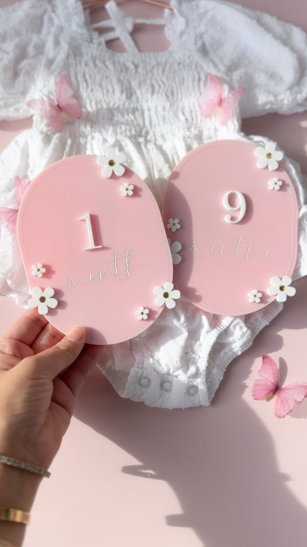 Daisy Flower Interchangeable Baby Milestone Plaques – Monthly Photo Set | Little Dreamers Interiors
