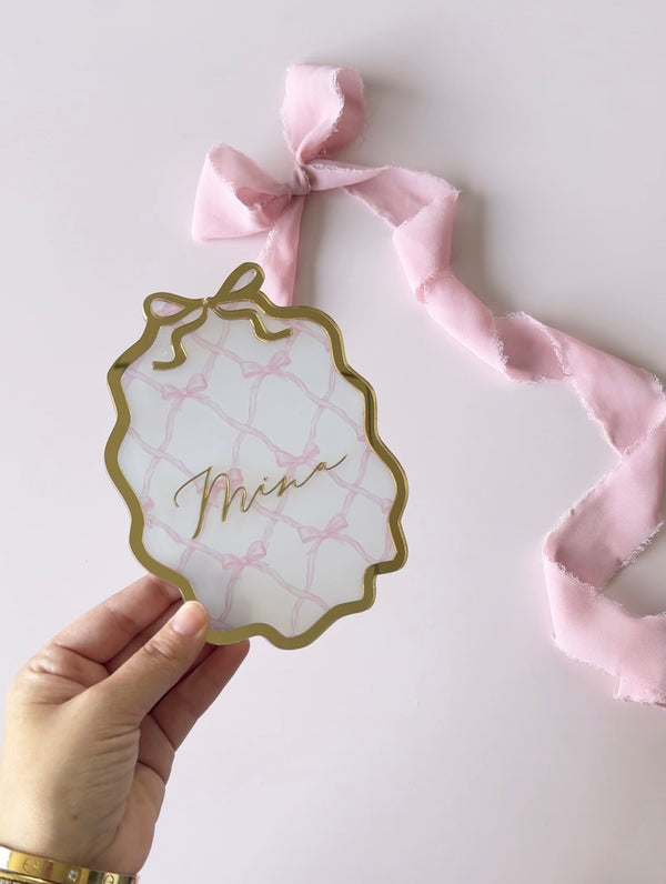 Wavy Edge Bow Pattern Announcement Plaque - littledreamersinteriors