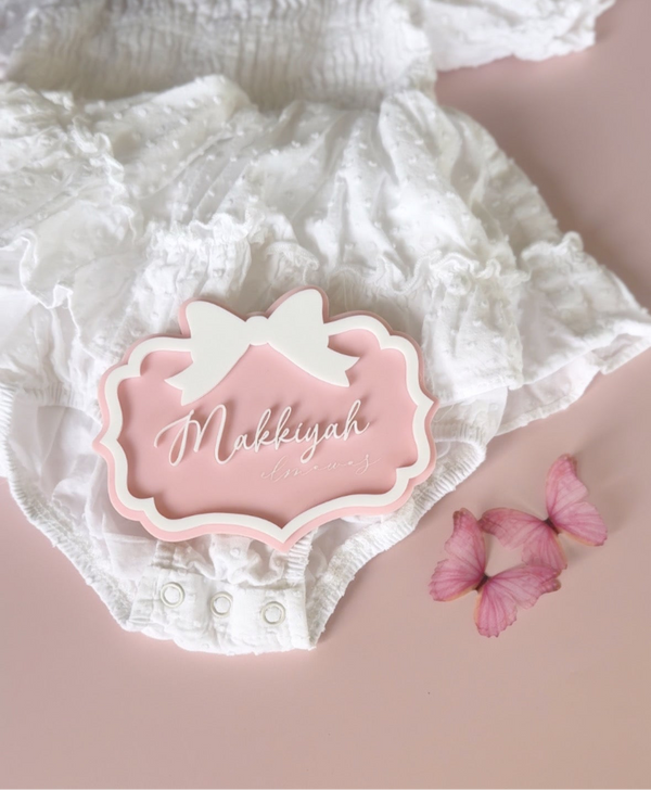 Personalised Vintage Bow Name Announcement Plaque – Custom Baby Name Sign | Little Dreamers Interiors