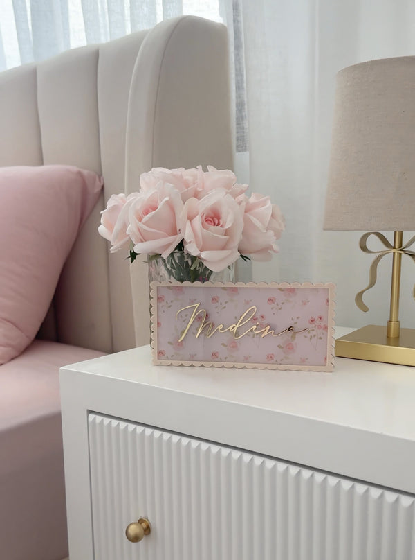 Scallop Style Floral Pattern Rectangle Name Plaque - littledreamersinteriors