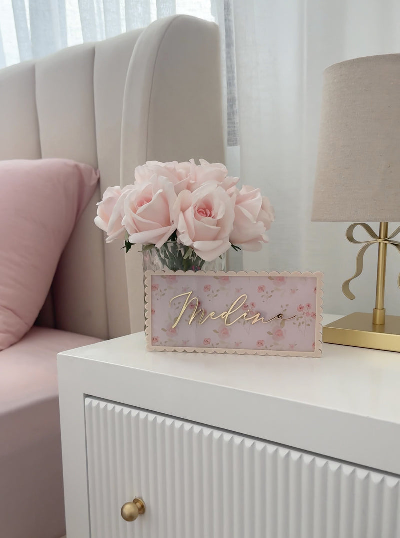 Scallop Style Floral Pattern Rectangle Name Plaque - littledreamersinteriors