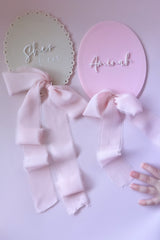 She’s Here Personalised Baby Name Announcement Plaque with Ribbon | Custom Acrylic Birth Sign | Little Dreamers Interiors
