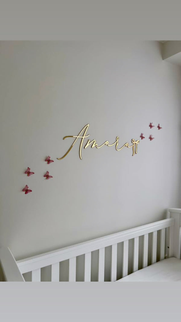 Acrylic bow script name, script name gold script name sign kids room name plaque littledreamersinteriors
