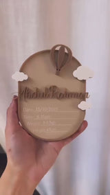 Personalised Hot Air Balloon & Cloud Announcement Plaque | With Details